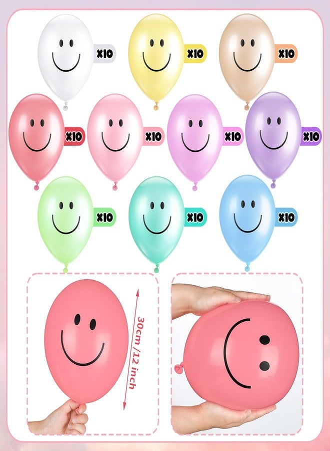 Sratte 100 Pcs 12 Inch Smile Face Balloons Assorted Pastel Unicorn Rainbow Morandi Colorful Latex Round Helium Naughty Balloons for Birthday Baby Shower Wedding Bridal Festive Party Decoration Supply - Image 5